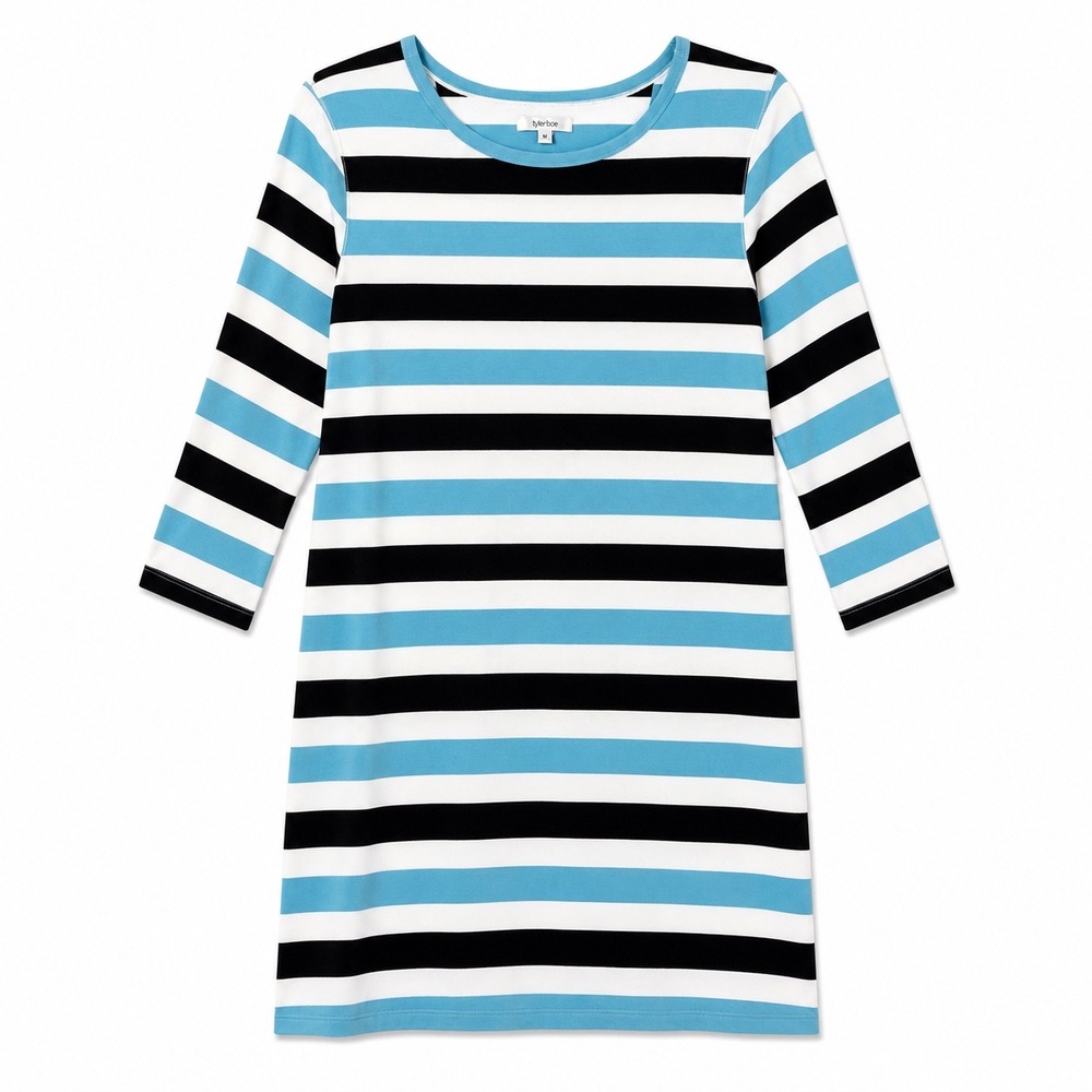 Tyler Boe Striped Dress Size Medium Blue Black White Stretch Shift Dress